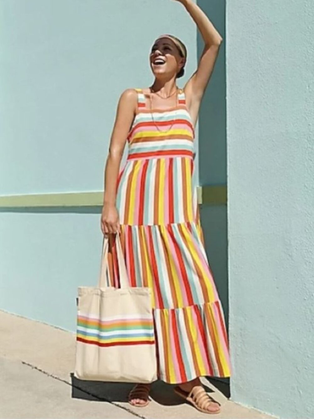 J. Crew Maxi Dress Rainbow Striped Cotton Knit Sz M NWT Sleeveless Summer Casual - Picture 8 of 13